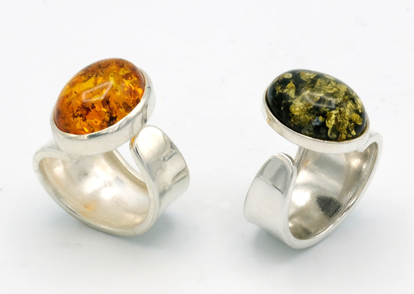 Green Amber Adjustable Band Ring