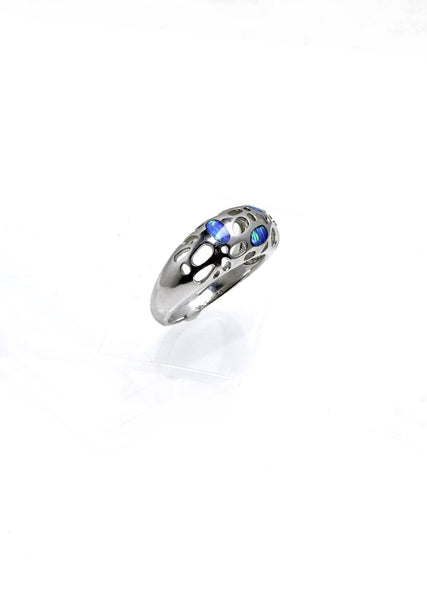 Curved Blue Fires Opal Ring