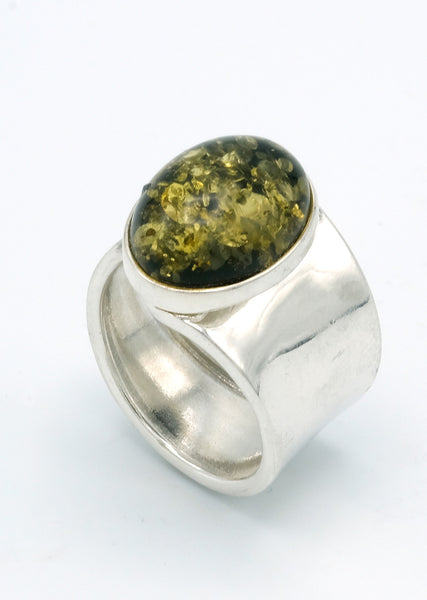 Green Amber Adjustable Band Ring