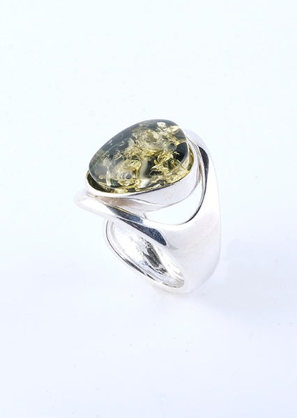 Green Amber Modern Ring
