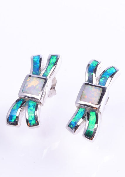 Blue and Whites Fires Opal Earrings