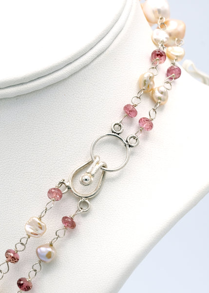 Double Strand Pearl and Rose  Necklace with Matching Earrings