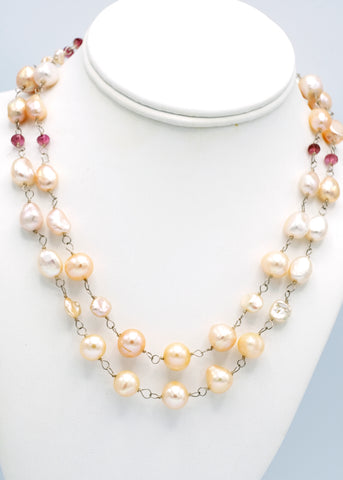 Double Strand Pearl and Rose  Necklace with Matching Earrings