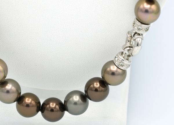 Majestic Shell Pearl Necklace Multi Tones with CZ Ring Clasp