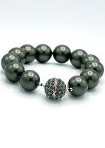 Classic Majestic Shell Pearl and Opal Bracelet in Dark Grey