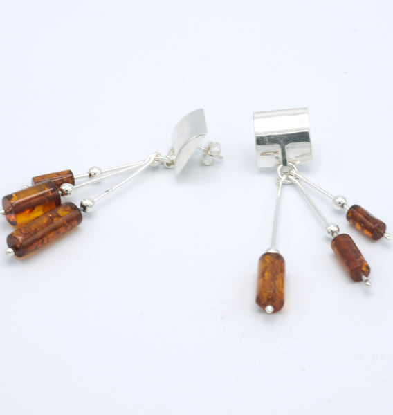 Cognac Cylinder Amber Stud Earrings