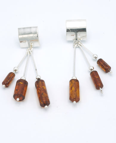 Cognac Cylinder Amber Stud Earrings
