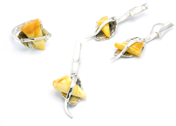 Contemporary Butter Amber Leaf Earrings