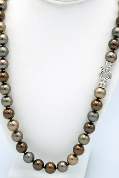 Majestic Shell Pearl Necklace Multi Tones with CZ Ring Clasp
