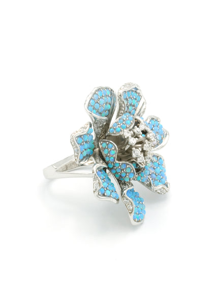 Opal Blue Fires Flower Ring
