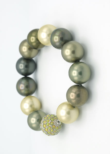 Classic Majestic Shell Pearl and Opal Bracelet in Cremes,  Greens to Granite