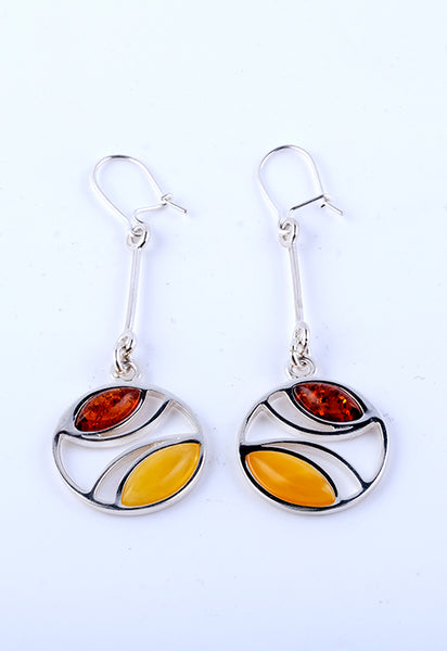 Round Circle Earrings with Cognac and Butter Amber