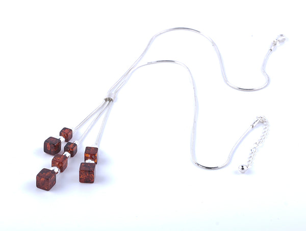Cube Amber 3 Strand  Necklace