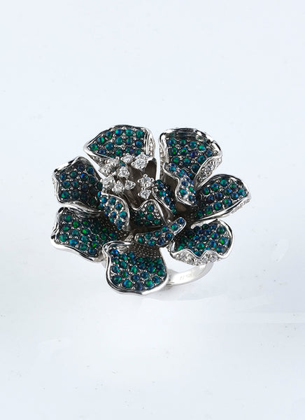 Opal Green Fires Flower Ring