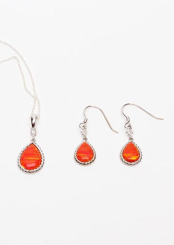 Opal Orange Fires Earrings and Pendant Set