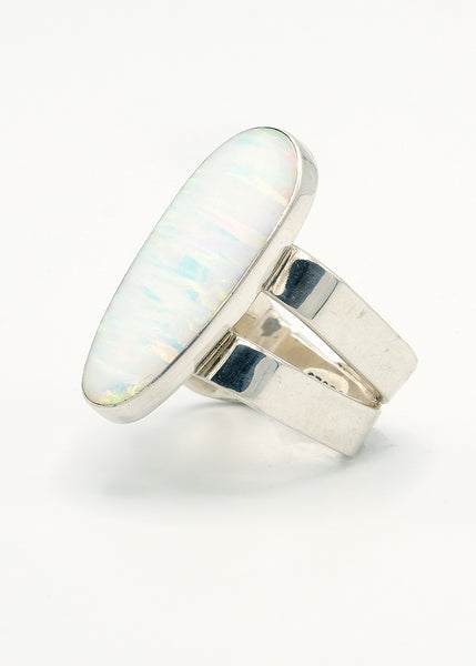Opal White Fire Oval Ring