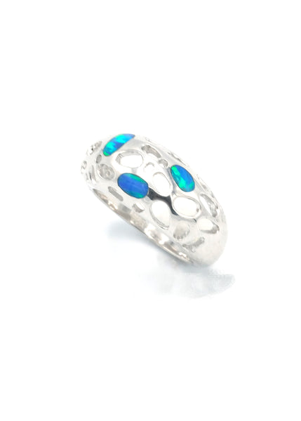 Curved Blue Fires Opal Ring