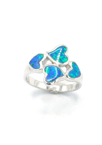 Opal Inlaid Sterling Silver 4 Heart's Ring