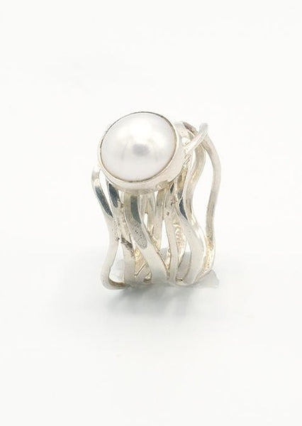 Sterling Silver Pearl Wave Ring