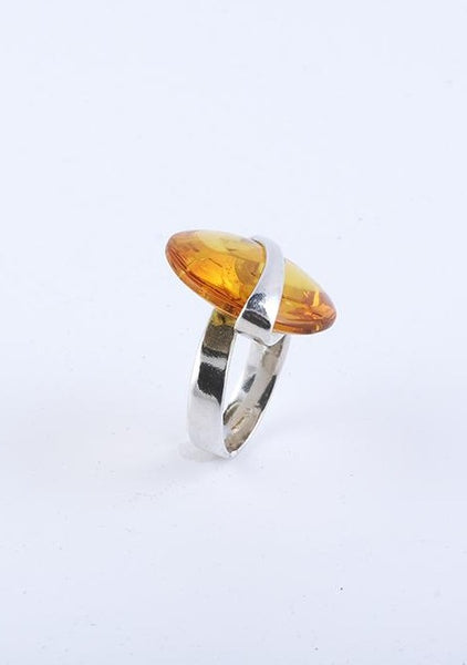 Round Modern Amber Ring
