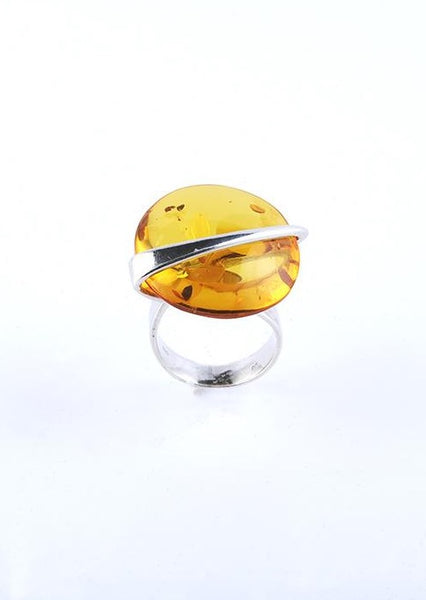 Round Modern Amber Ring
