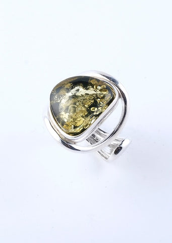 Green Amber Modern Ring