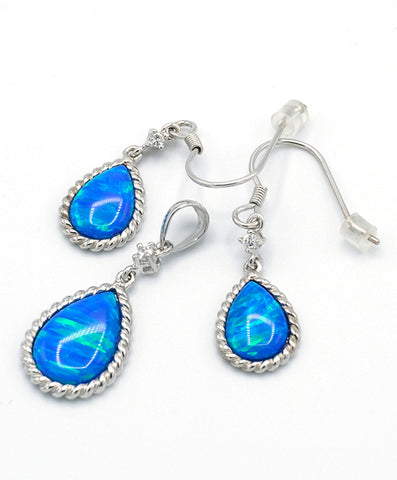 Opal Blue Fires Earrings and Pendant Set