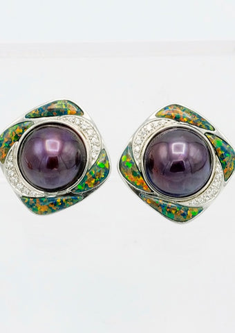 Purple Classic Majestic Pearl and Opal Earrings