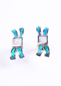 Blue and Whites Fires Opal Earrings
