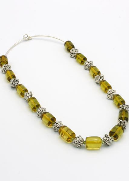 Lime Green Amber Cylinder Necklace