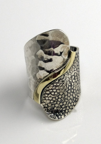 Hammered with Gold Detail Ring