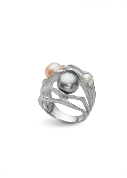 Infinite Wave Ring with Multicolour Pearls