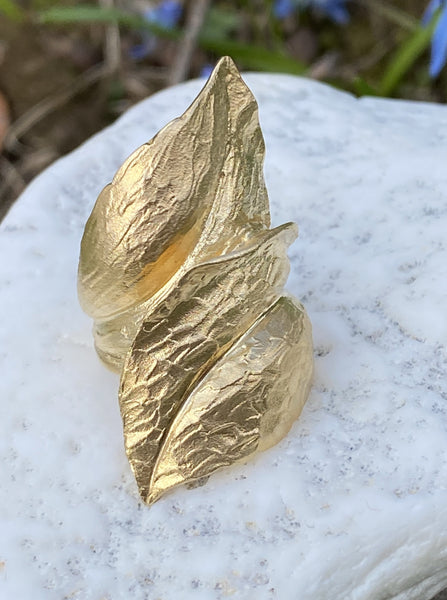 24K Gold Plated Carved Double Leaf Ring