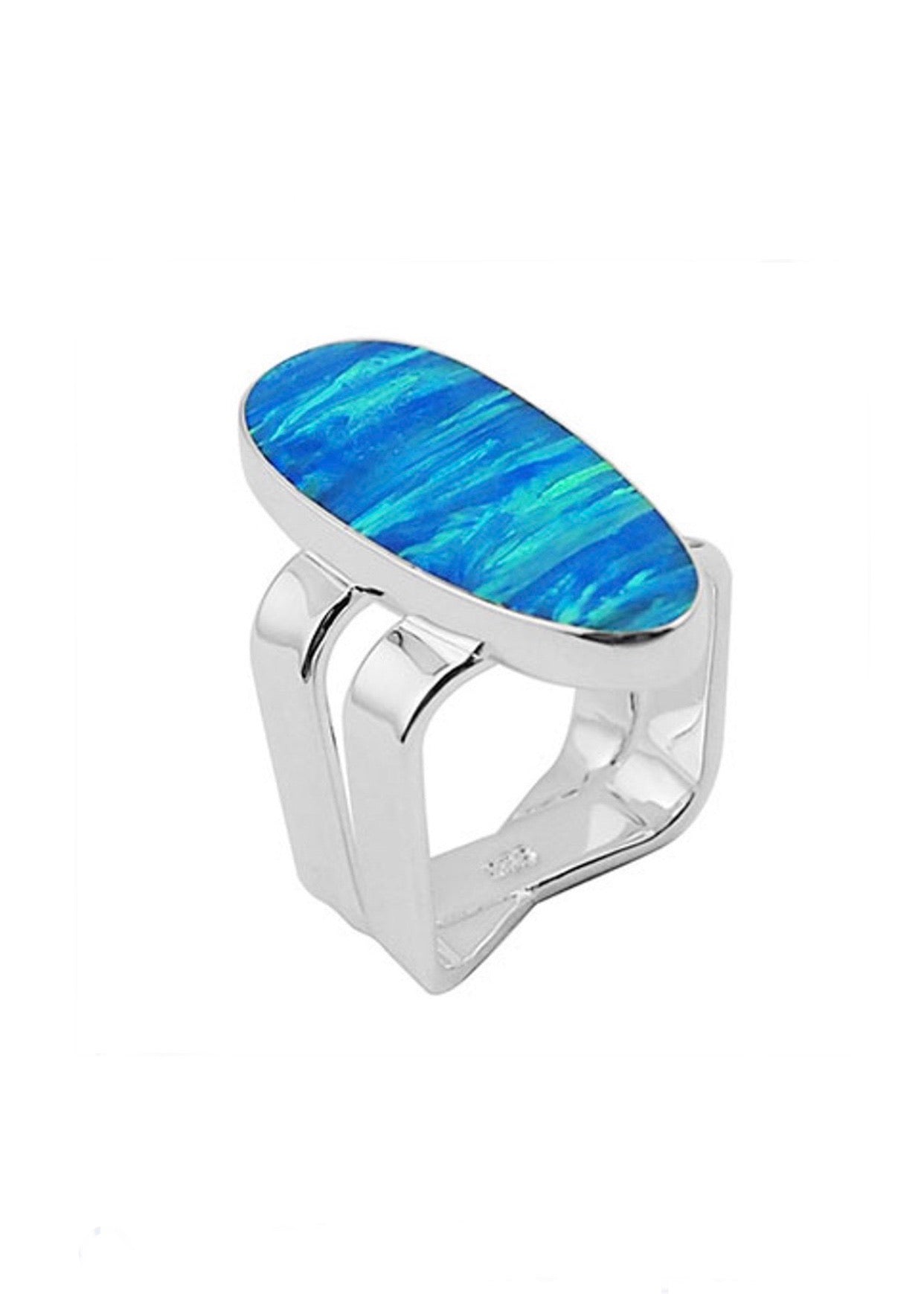 Oval Blue Fire Opal Ring