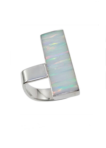 Offset White Fires Opal Ring