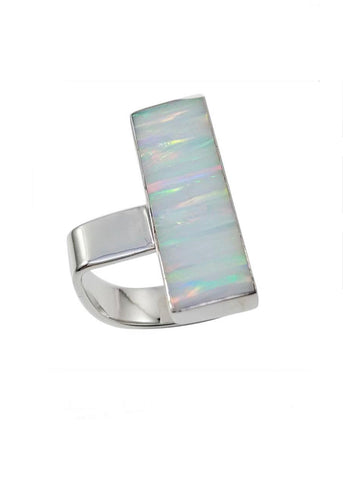 Offset White Fires Opal Ring