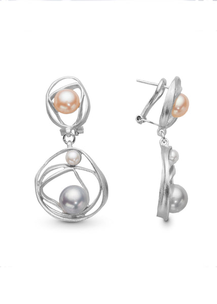 Infinite Wave Earrings with Pearls