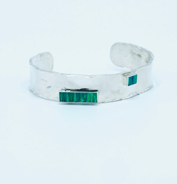 Hammered Sterling Silver Kiwi Opal Bracelet